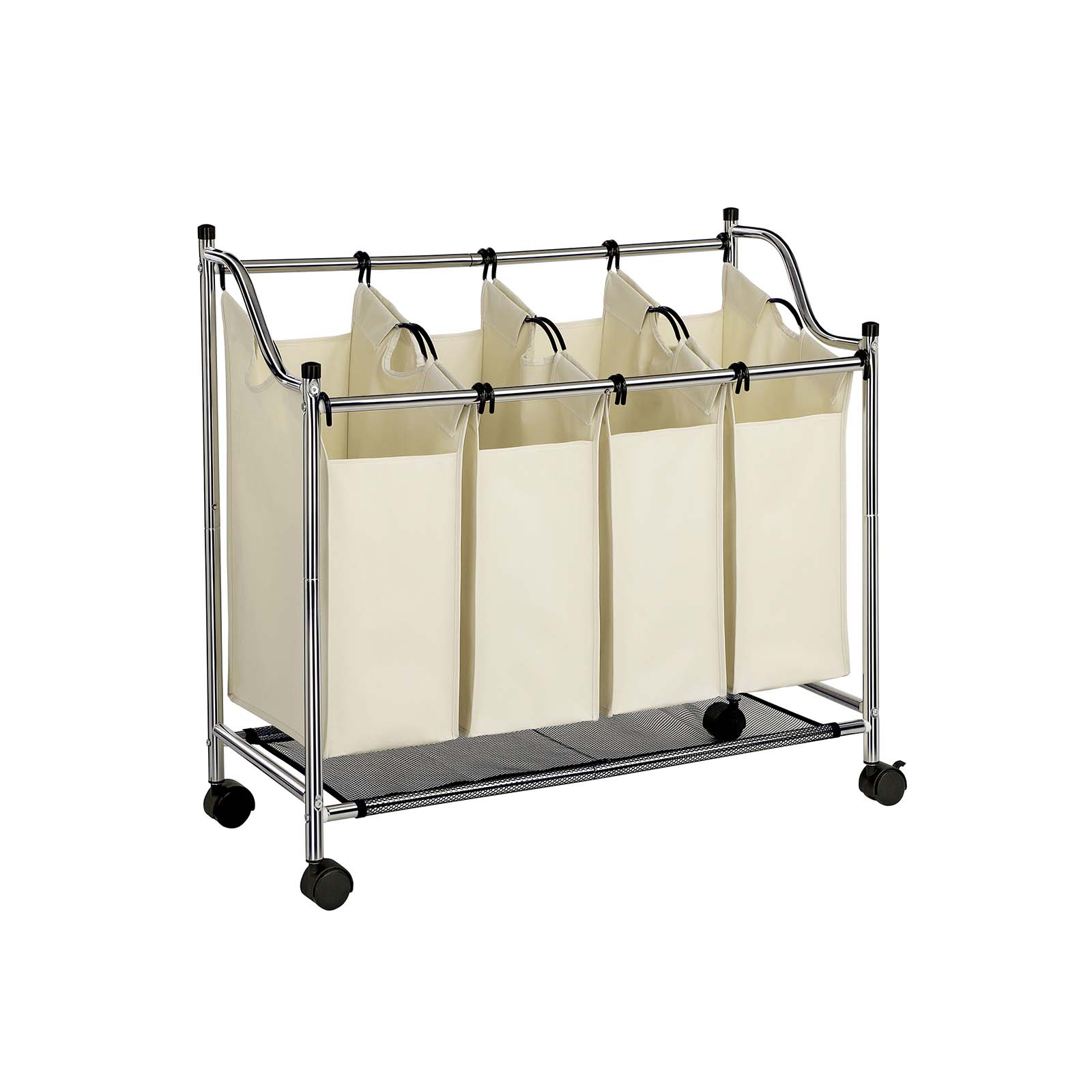 Laundry basket on wheels - 4 wash bags - 4 x 35 liters - Beige