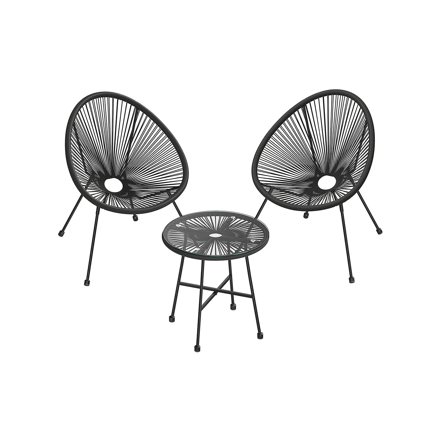 Garden furniture set - Balcony furniture - Set of 3 - Glass table top - 2 chairs - Black