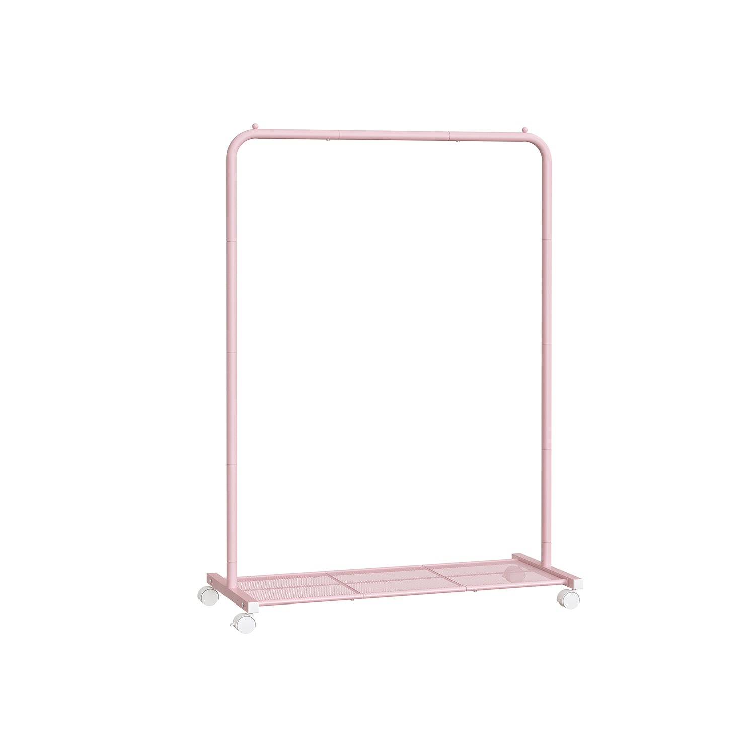 Clothing rack 91 cm wide on pastel pink wheels