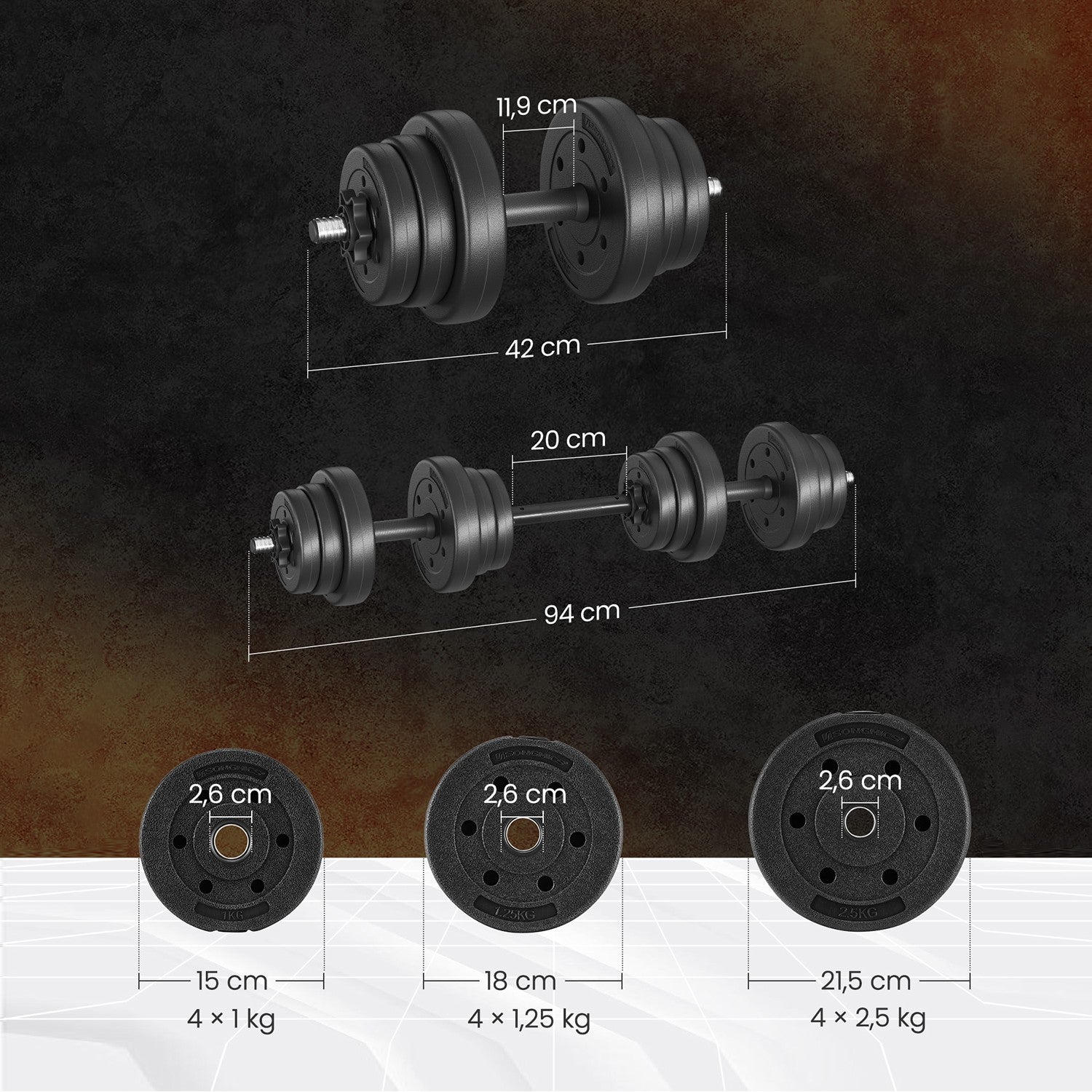2-in-1 Halter set-Dumbbells with steel connecting tube, 2 x 10 kg, ink-black