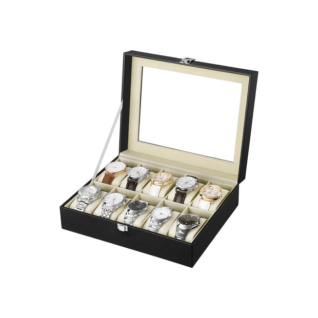 Watch Box – Glass – Multiple Colors – Lockable 10-Slot Display Case