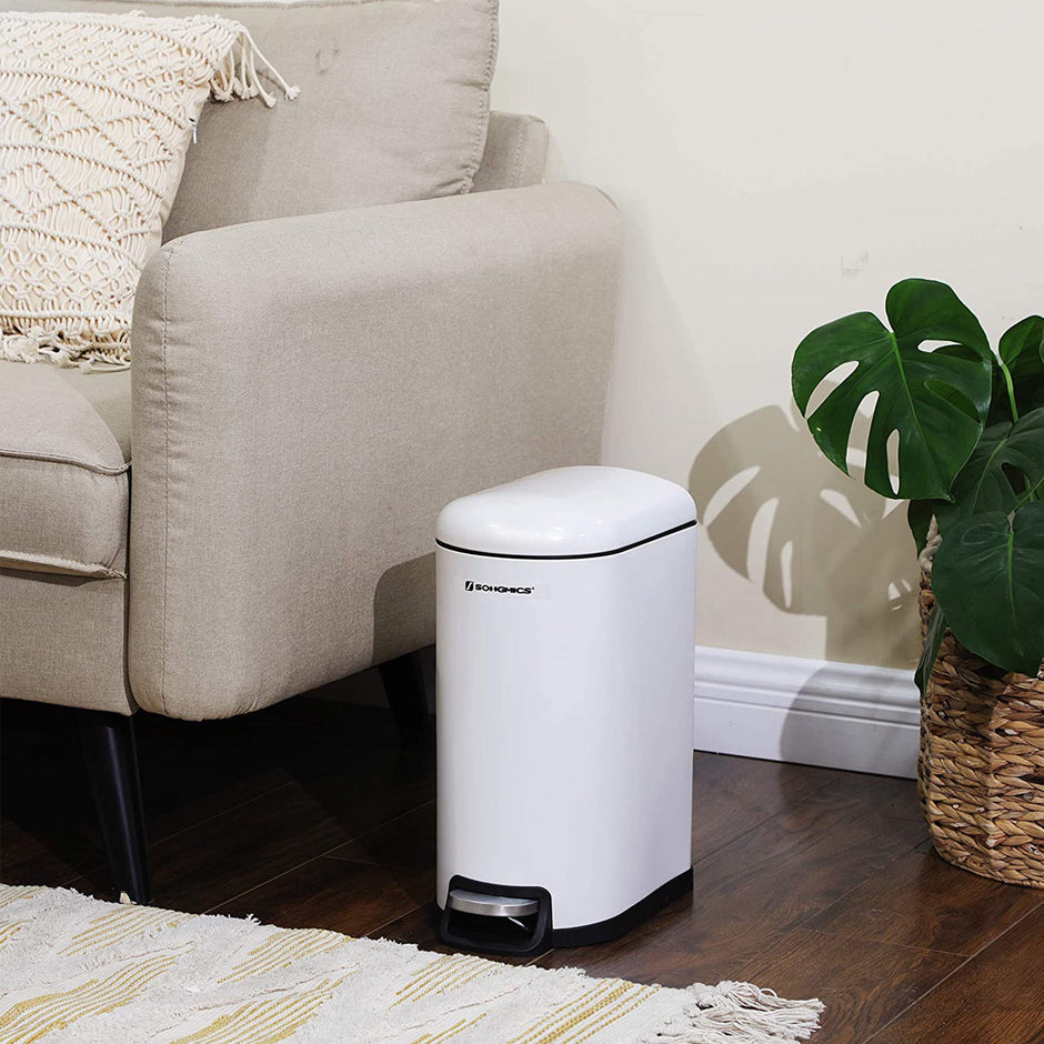 Small Trash Can – Steel – White – Pedal with Removable Inner Bucket and Slow Close
