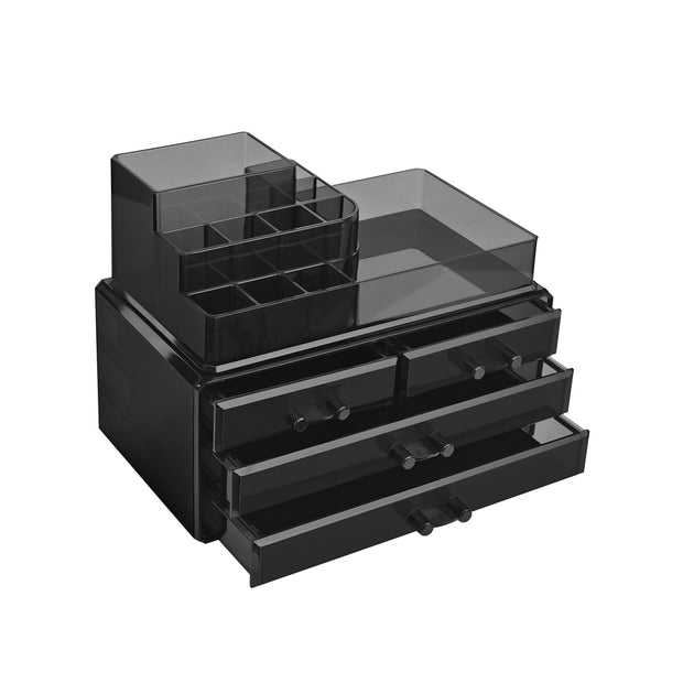 Cosmetic Makeup Storage Organiser – Plastic – Black – 4 Drawers with 11 Compartments