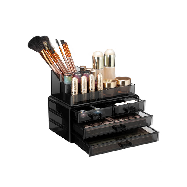 Cosmetic Makeup Storage Organiser – Plastic – Black – 4 Drawers with 11 Compartments