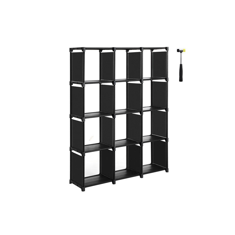 12-Cube Open Organizer – Wood – Black – Versatile Storage Solution for Living Room, Children's Room, and Bathroom