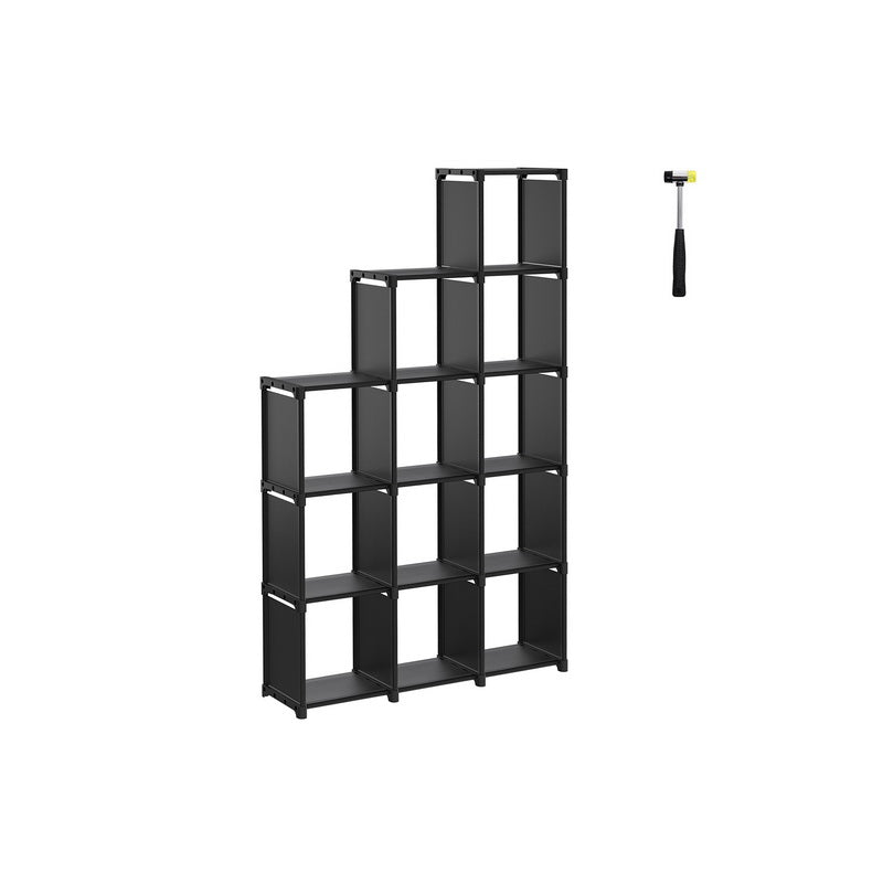 12-Cube Open Organizer – Wood – Black – Versatile Storage Solution for Living Room, Children's Room, and Bathroom