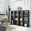 12-Cube Open Organizer – Wood – Black – Versatile Storage Solution for Living Room, Children's Room, and Bathroom