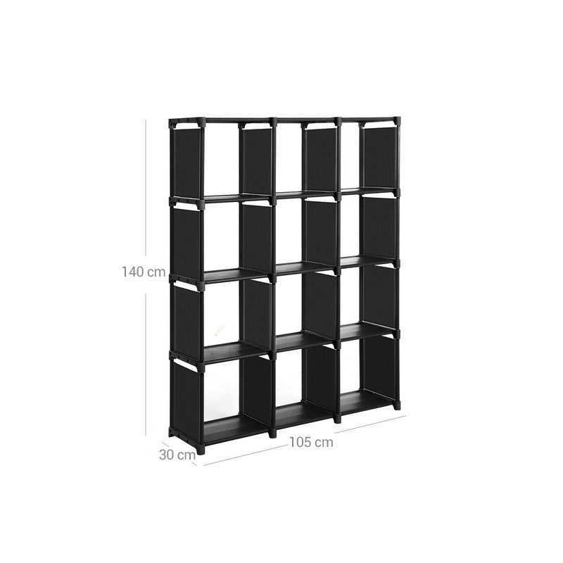 12-Cube Open Organizer – Wood – Black – Versatile Storage Solution for Living Room, Children's Room, and Bathroom