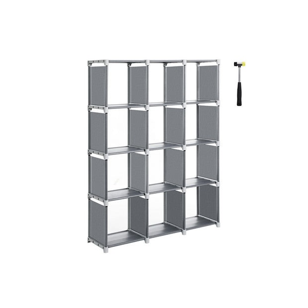 12-Cube Storage Shelf – MDF – Black – Versatile Closet Organizer with Bonus Rubber Mallet