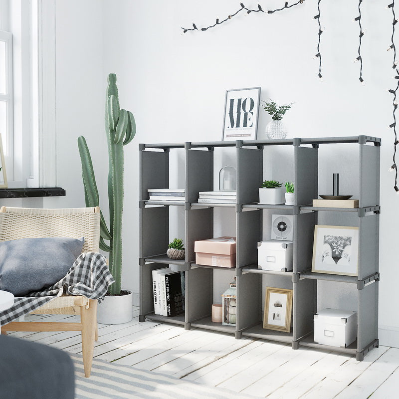 12-Cube Storage Shelf – MDF – Black – Versatile Closet Organizer with Bonus Rubber Mallet