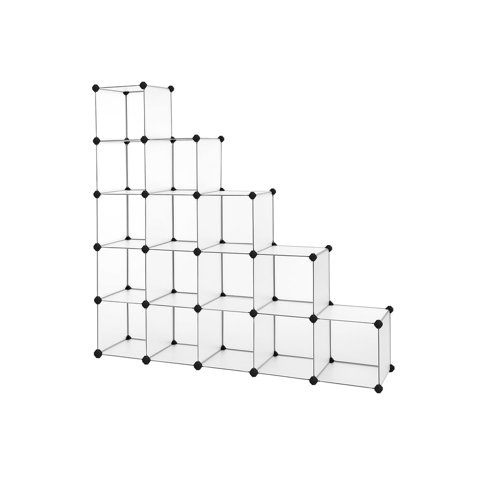 Shoe Rack – Plastic – Translucent White – Modular Interlocking 16-Cube Storage Unit