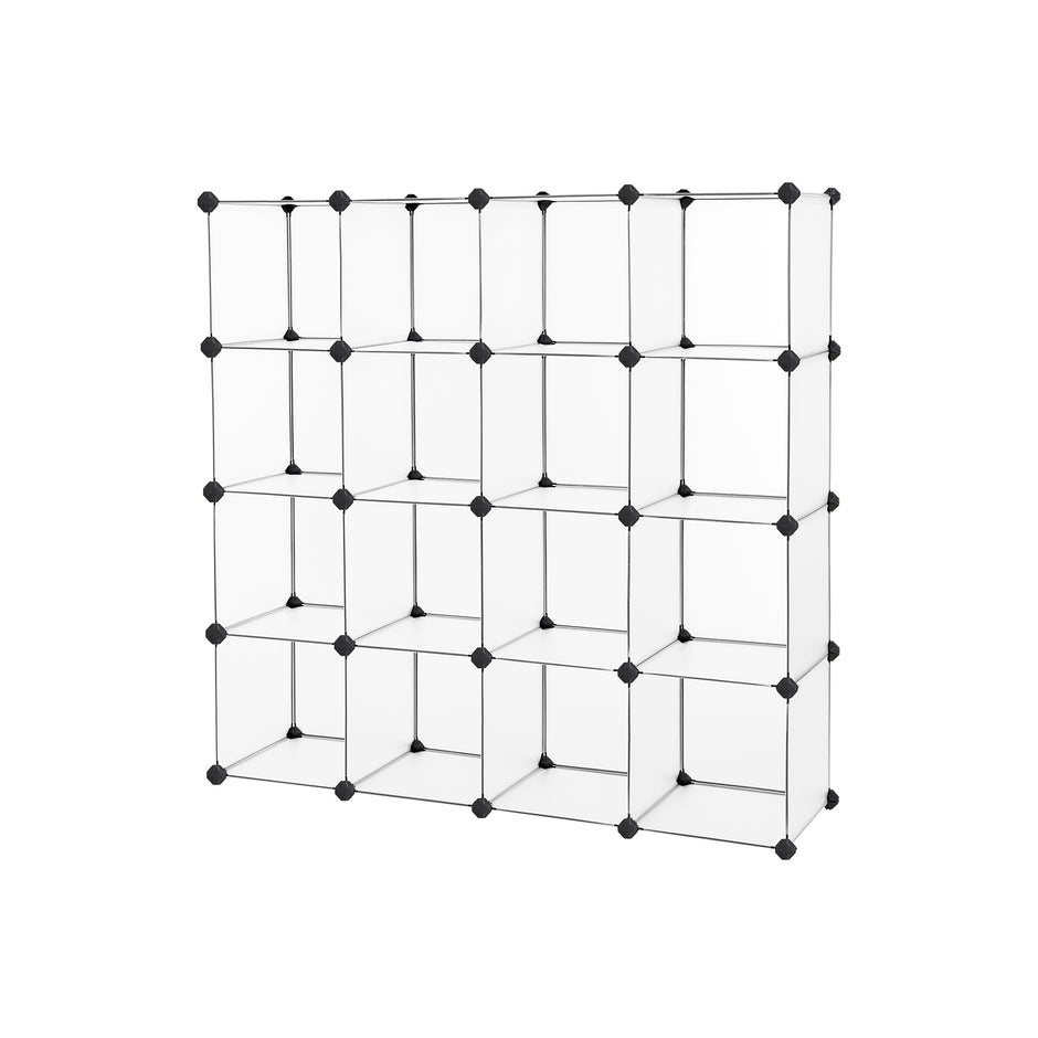 Shoe Rack – Plastic – Translucent White – Modular Interlocking 16-Cube Storage Unit