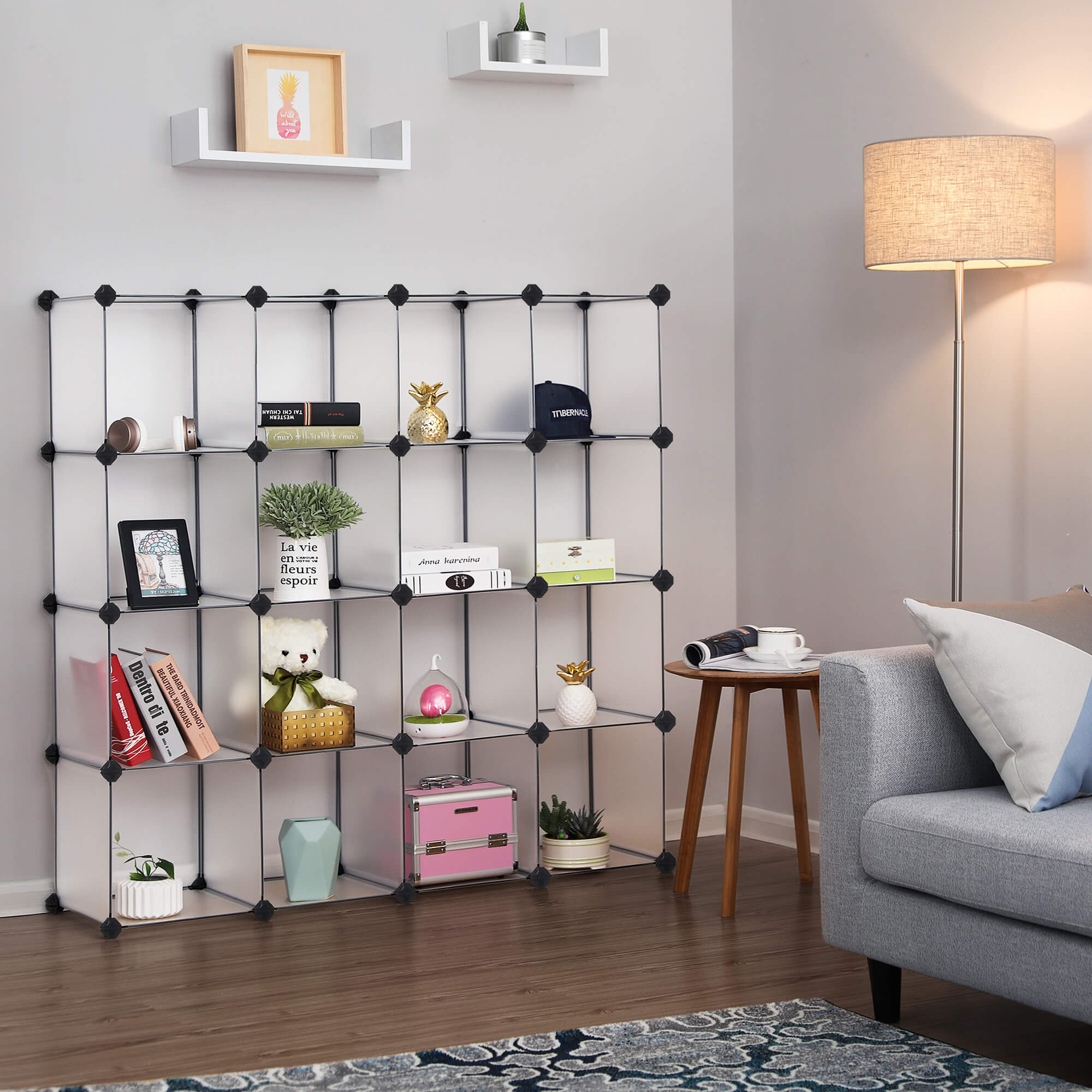 Shoe Rack – Plastic – Translucent White – Modular Interlocking 16-Cube Storage Unit