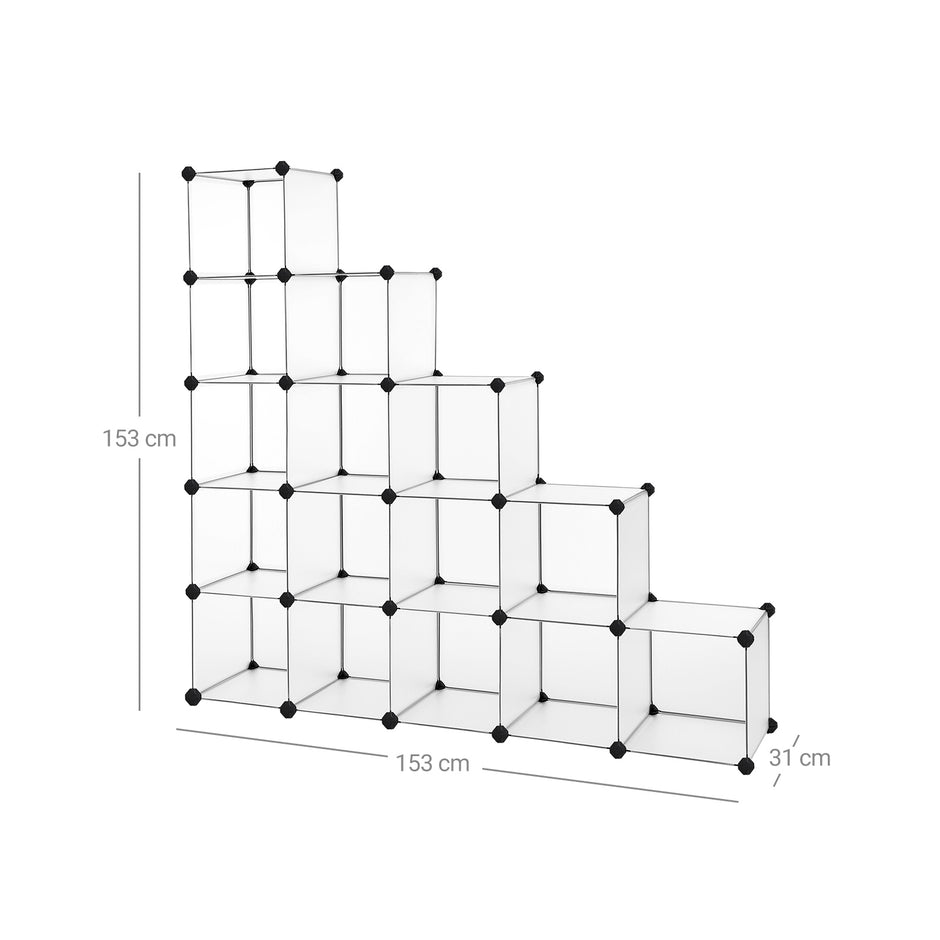 Shoe Rack – Plastic – Translucent White – Modular Interlocking 16-Cube Storage Unit