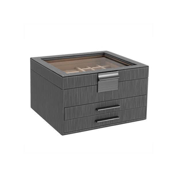 3-Layer Jewellery Box – Wood and Glass – White – Includes 2 Drawers and Glass Lid