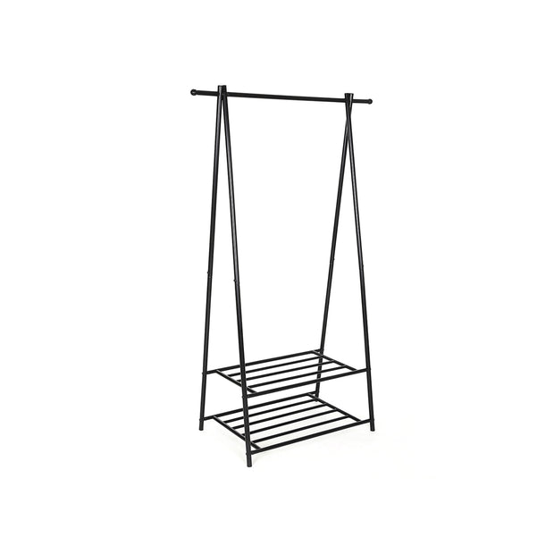 2-Tier Coat Rack – Metal – Black – Entryway Organizer with Shoe and Hat Storage