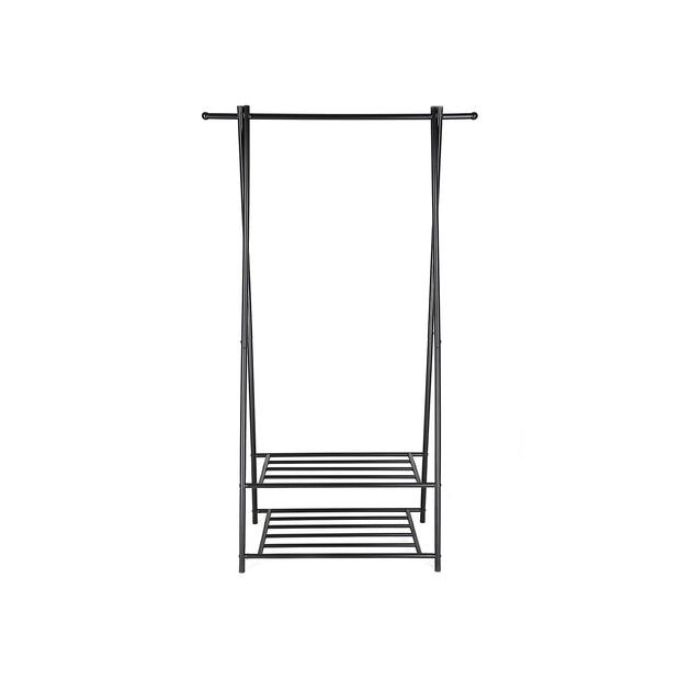 2-Tier Coat Rack – Metal – Black – Entryway Organizer with Shoe and Hat Storage