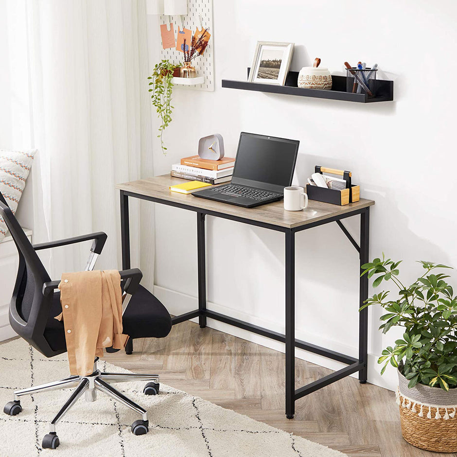 Small Office Table – Steel – Hazelnut Brown and Black – Industrial Design, Easy Assembly