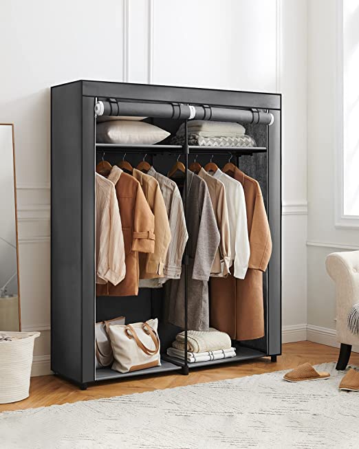 Wardrobe with clothing bars - Linen cupboard - Clothing rack - Foldable - 140 x 43 x 174 cm