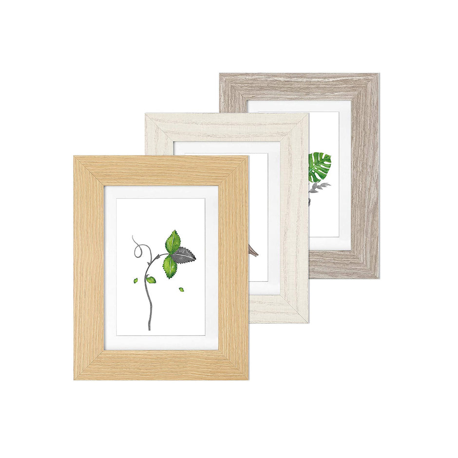 Picture Frame Set – Wood – White, Grey, Brown – Table and Wall Display for 4 x 6 and 5 x 7 Inch Photos