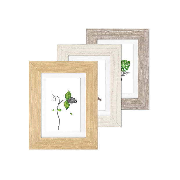 Picture Frame Set – Wood – White, Grey, Brown – Table and Wall Display for 4 x 6 and 5 x 7 Inch Photos