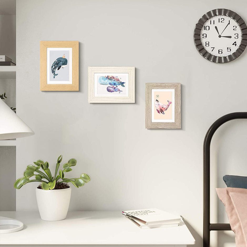 Picture Frame Set – Wood – White, Grey, Brown – Table and Wall Display for 4 x 6 and 5 x 7 Inch Photos