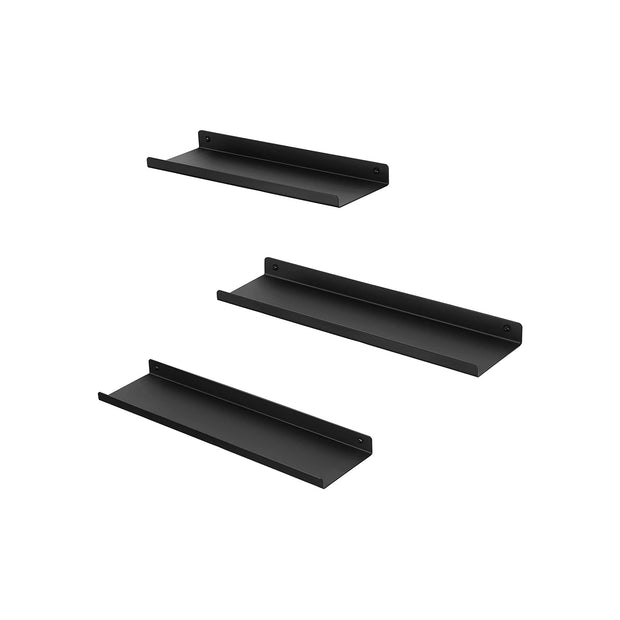 Floating Wall Shelves Set – Metal – Black – Industrial Style with Mounting Hardware