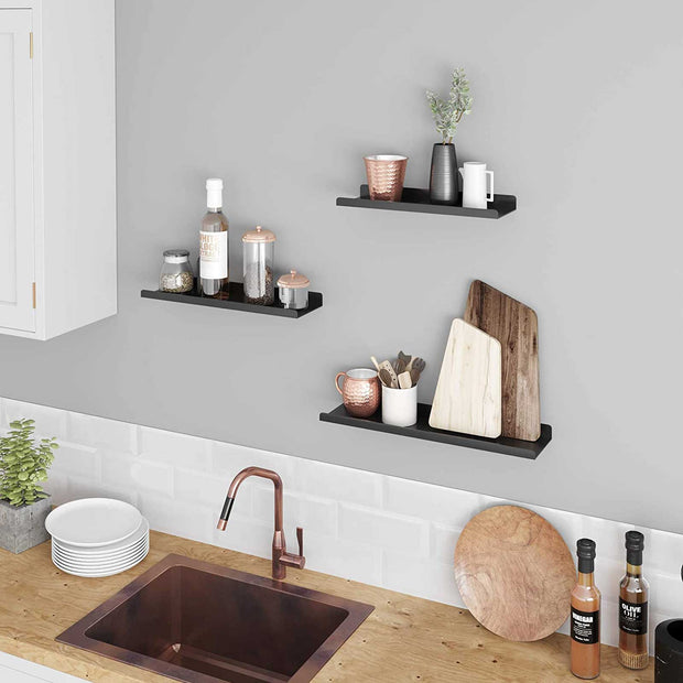 Floating Wall Shelves Set – Metal – Black – Industrial Style with Mounting Hardware