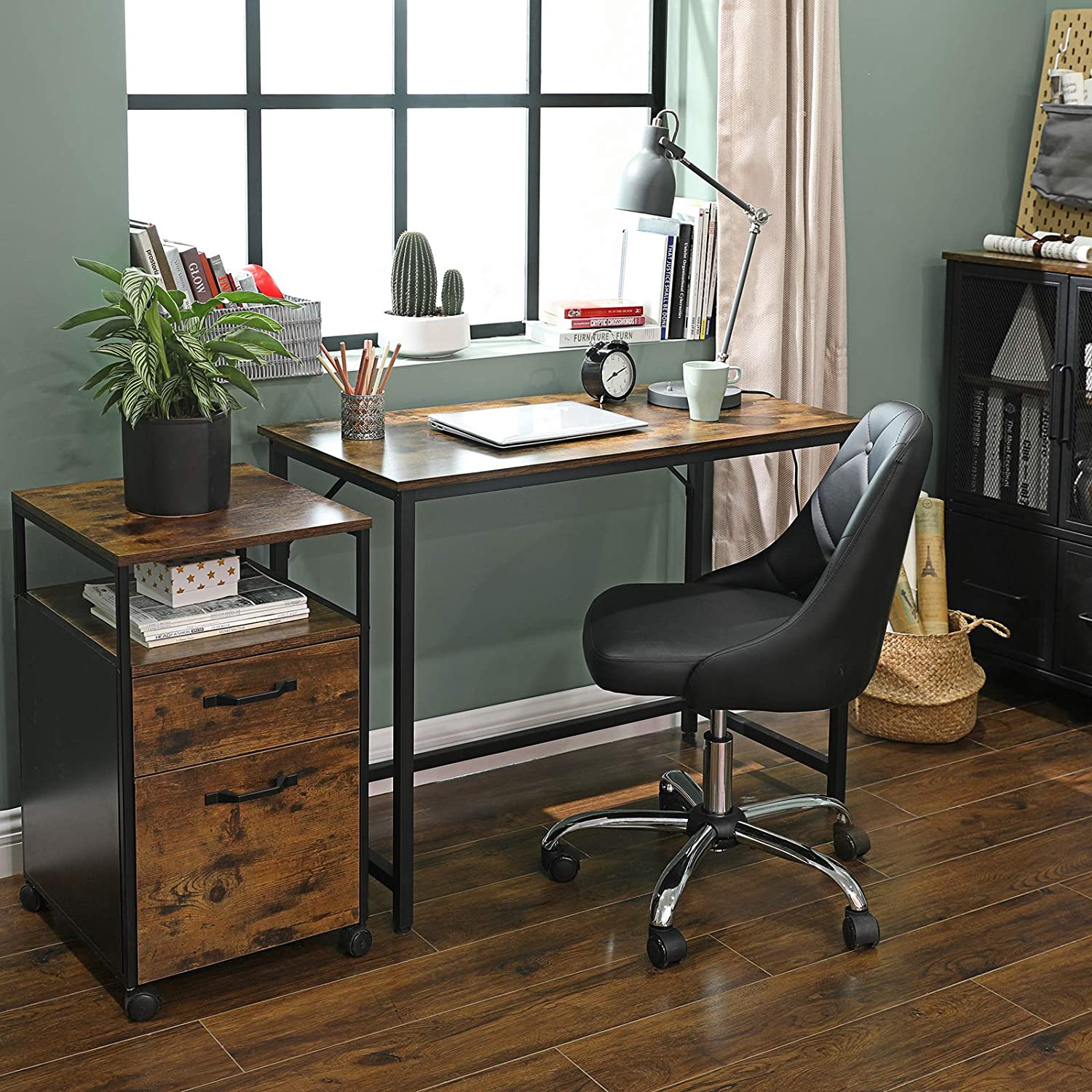 Computer Desk – Metal – Rustic Brown – Industrial Design, Simple Assembly