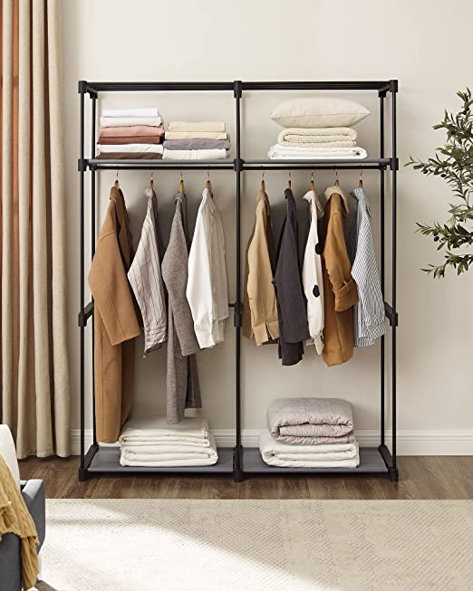 Wardrobe with clothing bars - Linen cupboard - Clothing rack - Foldable - 140 x 43 x 174 cm