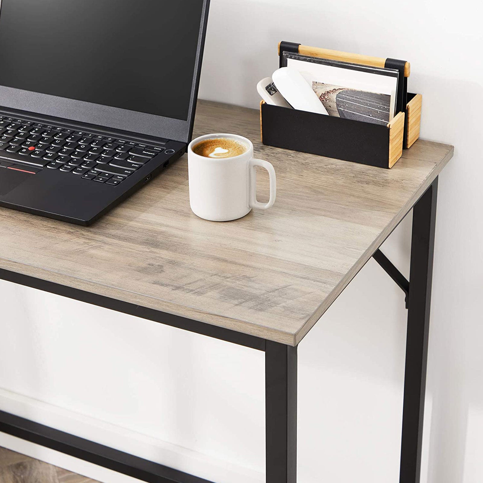 Small Office Table – Steel – Hazelnut Brown and Black – Industrial Design, Easy Assembly