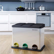 Recycling Bin – Stainless Steel – Silver – 45 Litre Waste Separation System with Three Detachable Compartments