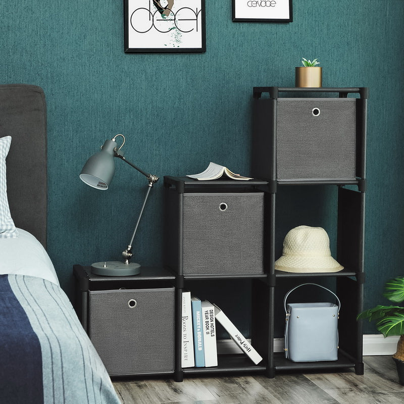 Storage Unit – Metal – Black – 6 Cubes with 3 Storage Boxes