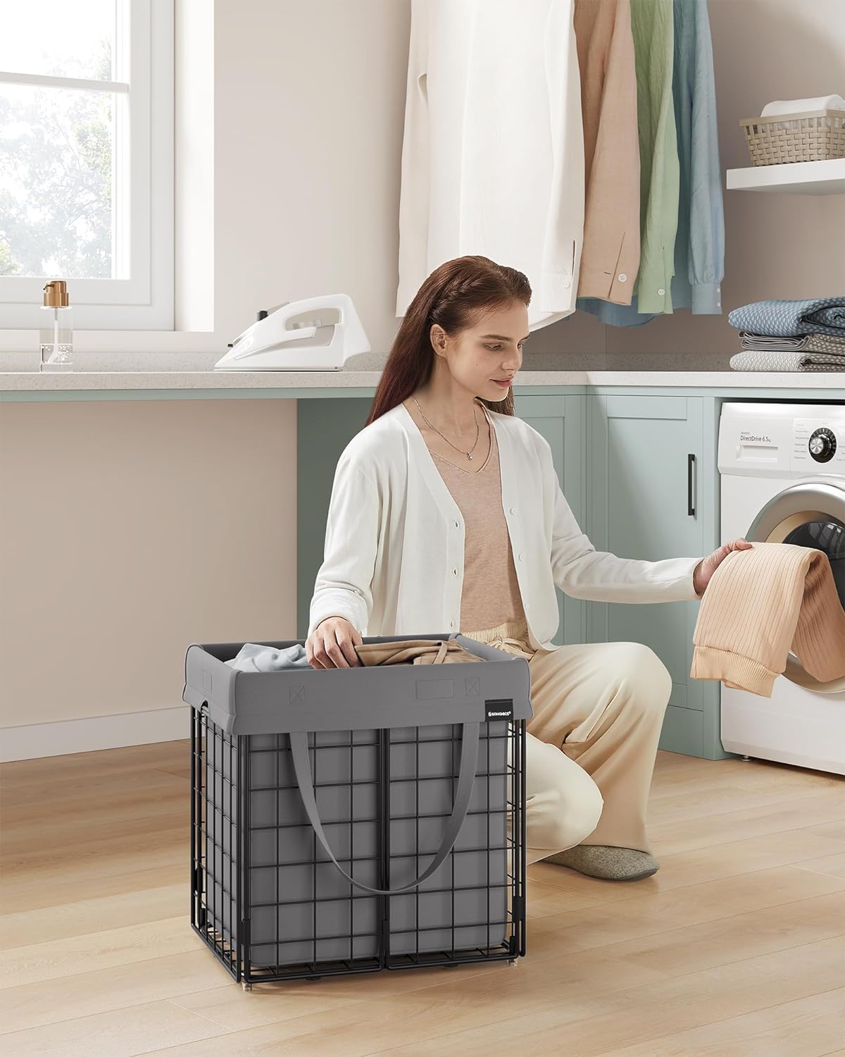 Laundry basket - With removable laundry bag - Metal frame - Gray