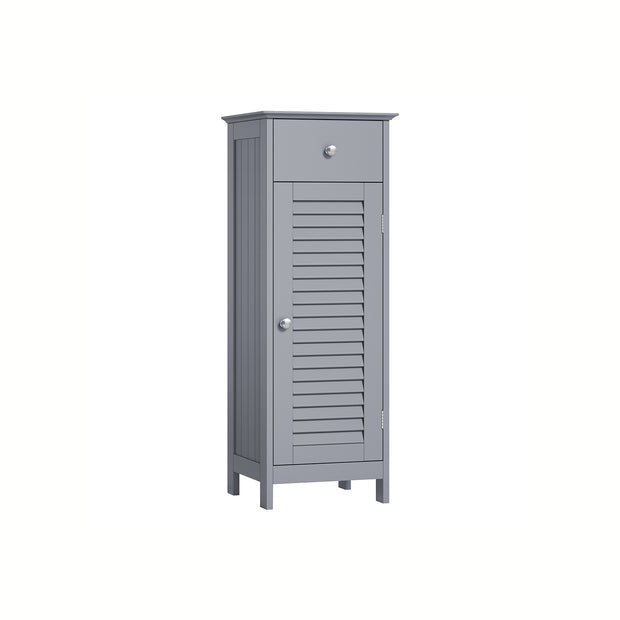 Bathroom Cabinet – Wooden – White – Free Standing with Shutter Door and Drawer