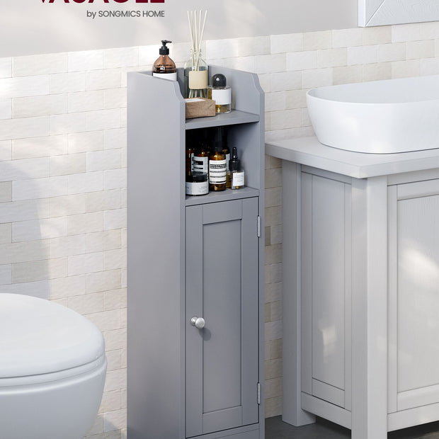 Freestanding Slim Bathroom Cabinet – Wood – White – Adjustable Shelves