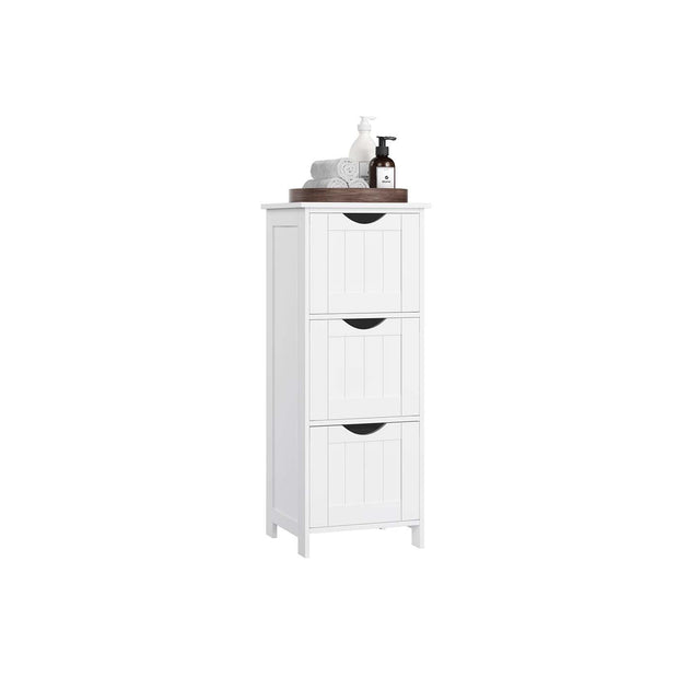 Floor Cabinet – Wood – Grey – 4 Drawers, Freestanding Design
