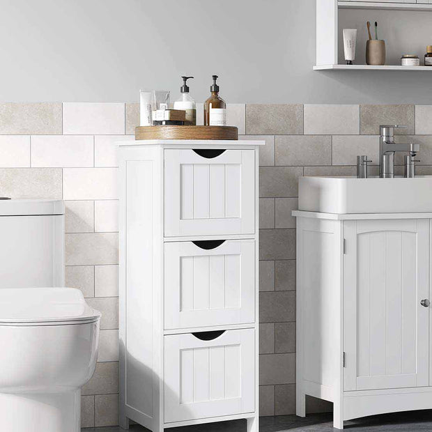 Floor Cabinet – Wood – Grey – 4 Drawers, Freestanding Design