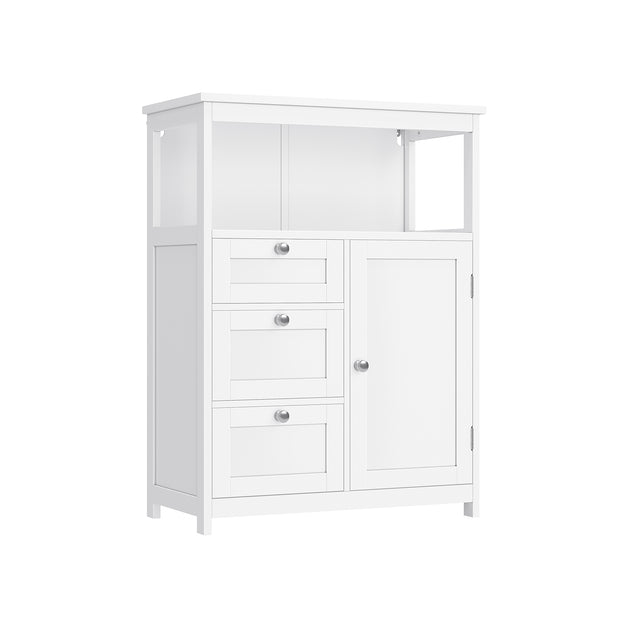 Bathroom Storage Cabinet – Wood – White – Freestanding with 3 Drawers and Adjustable Shelf