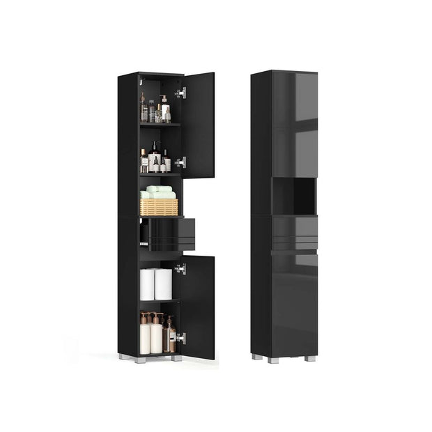 Tall Bathroom Cabinet – Wood – White – Sleek Design with Adjustable Shelves and Drawer