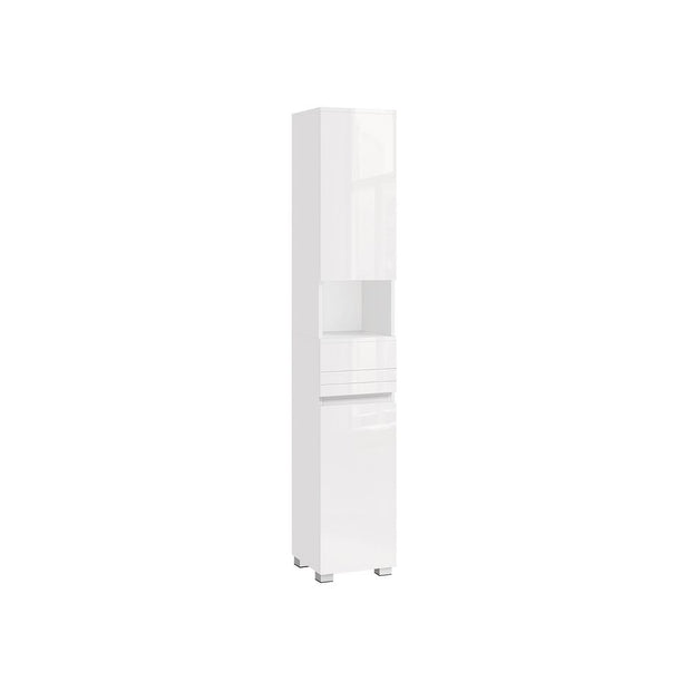 Tall Bathroom Cabinet – Wood – White – Sleek Design with Adjustable Shelves and Drawer
