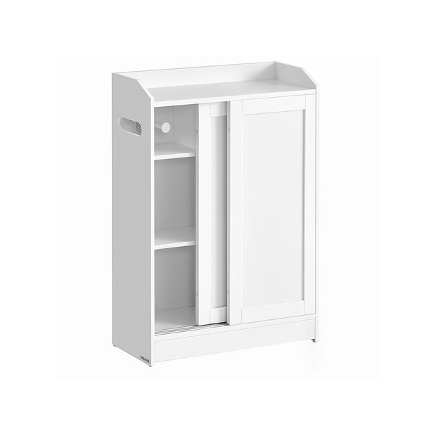 Bathroom Cabinet – Wood – Cloud White – Adjustable Shelves, Sliding Doors, Compact Design