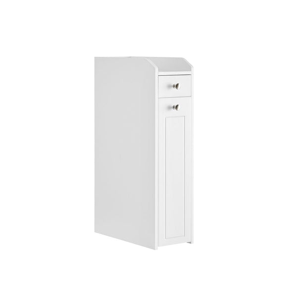 Freestanding Bathroom Cabinet – Wood – White – Slim Design with Slide Out Drawers