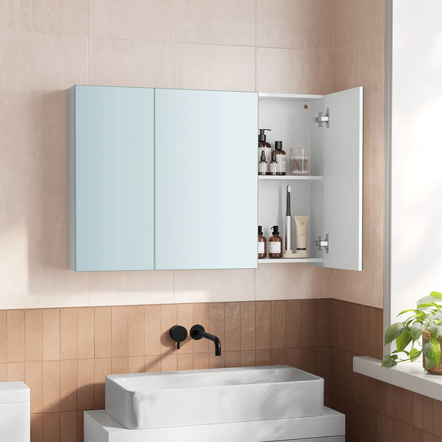 Wall Cabinet – MDF – White – 3-Door with Mirror and Adjustable Shelf