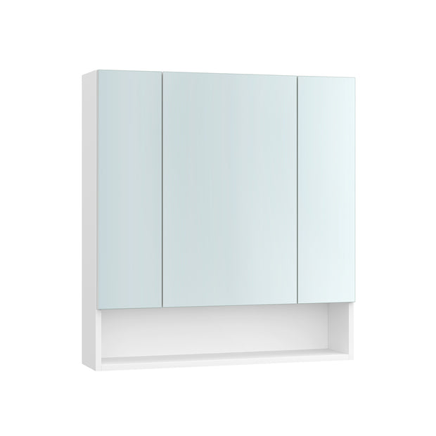 Bathroom Mirror Cabinet – Wood – Cloud White – Adjustable Shelves with Open Compartment