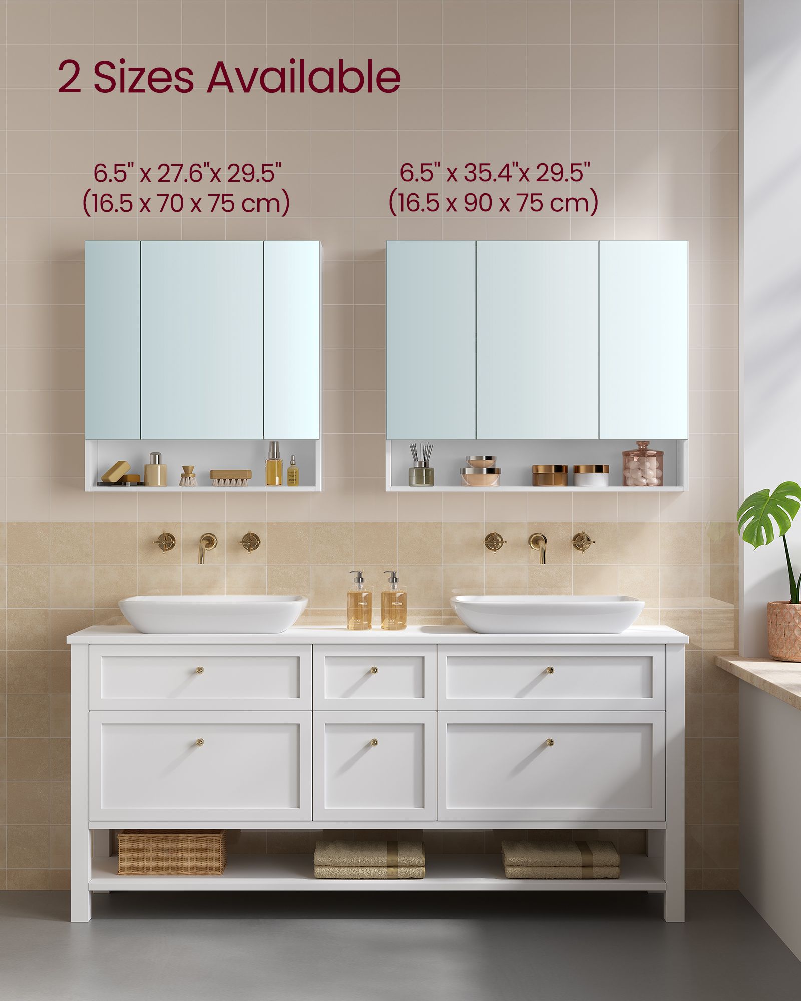 Bathroom Mirror Cabinet – Wood – Cloud White – Adjustable Shelves with Open Compartment