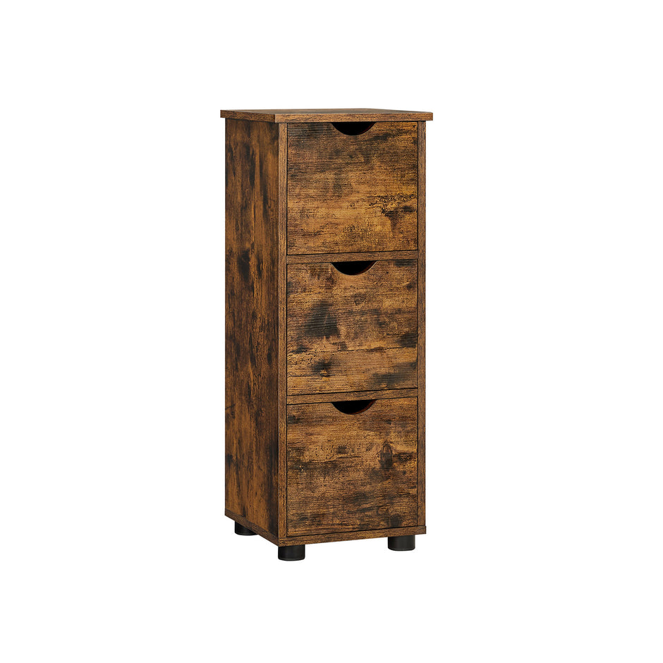 Storage Unit – MDF – Rustic Brown – Slim Design with 3 Drawers