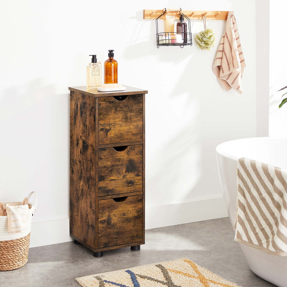 Storage Unit – MDF – Rustic Brown – Slim Design with 3 Drawers