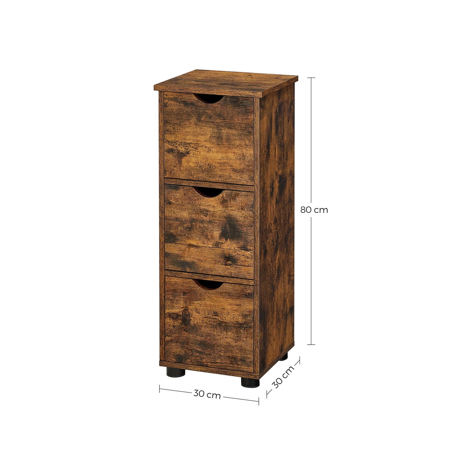 Storage Unit – MDF – Rustic Brown – Slim Design with 3 Drawers