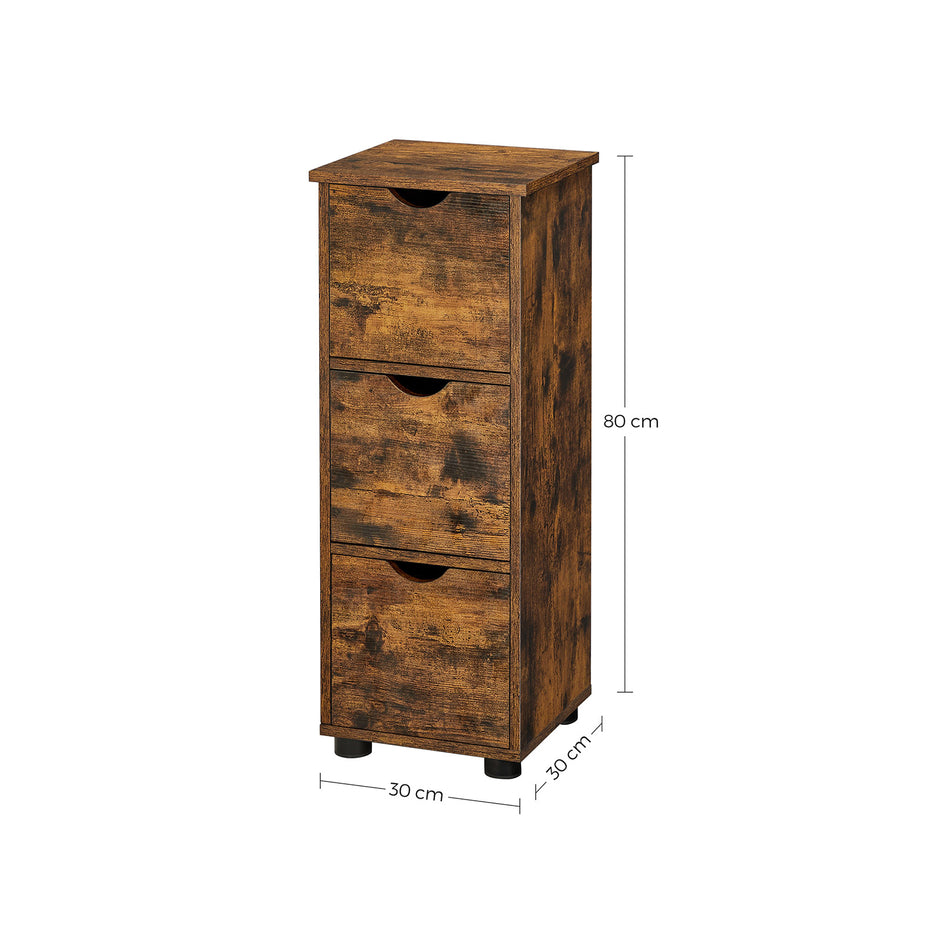 Storage Unit – MDF – Rustic Brown – Slim Design with 3 Drawers